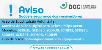 Aviso DGC Ação de Substituição Voluntária Monitor de Vídeo Digital para Bebés Philips Ave